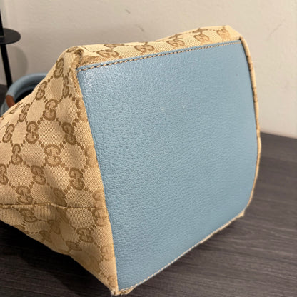 #005 GUCCI Brown Canvas w/ Blue Trim Tote