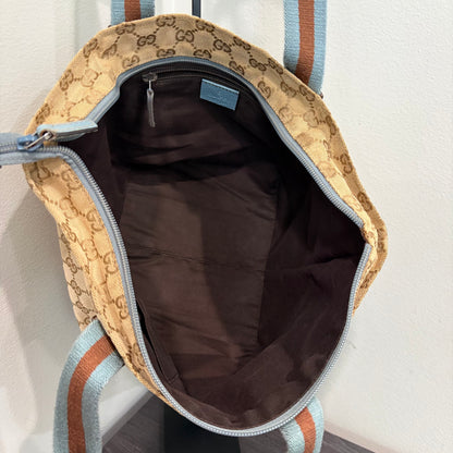 #005 GUCCI Brown Canvas w/ Blue Trim Tote