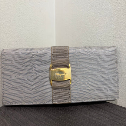 #014 SALVATORE FERRAGAMO Grey Embossed Long Wallet