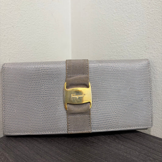 #014 SALVATORE FERRAGAMO Grey Embossed Long Wallet
