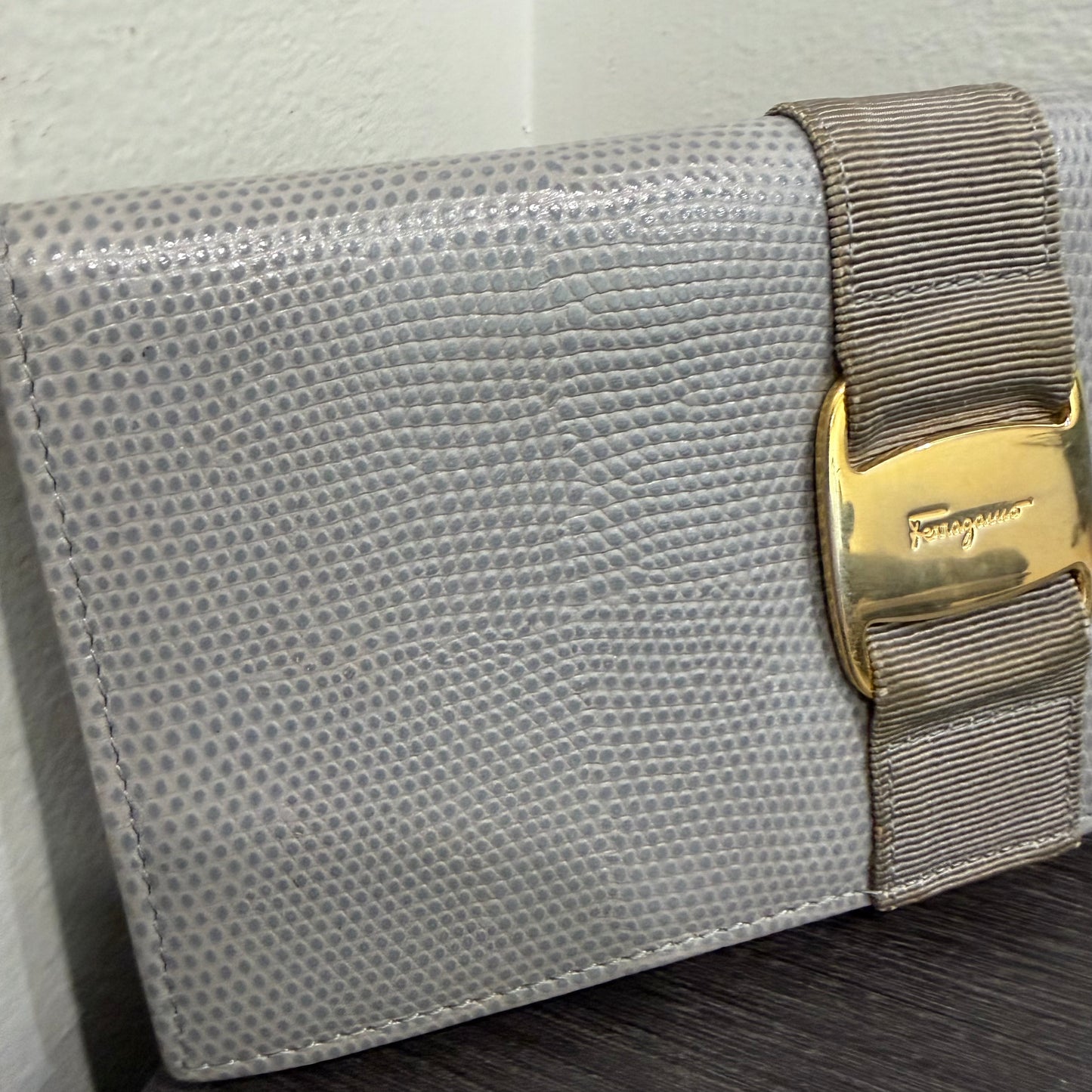 #014 SALVATORE FERRAGAMO Grey Embossed Long Wallet