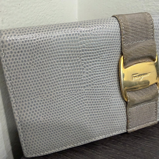 #014 SALVATORE FERRAGAMO Grey Embossed Long Wallet