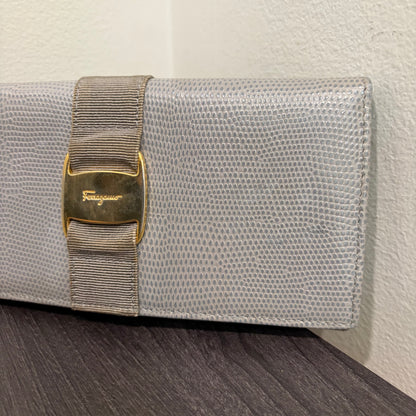 #014 SALVATORE FERRAGAMO Grey Embossed Long Wallet