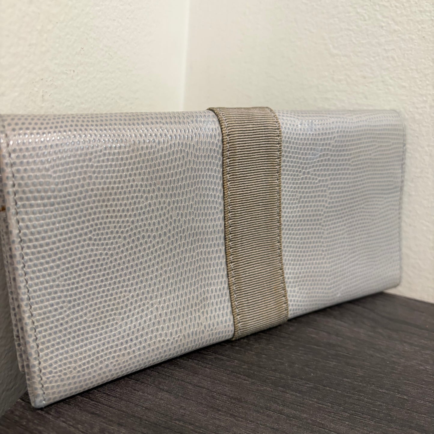 #014 SALVATORE FERRAGAMO Grey Embossed Long Wallet