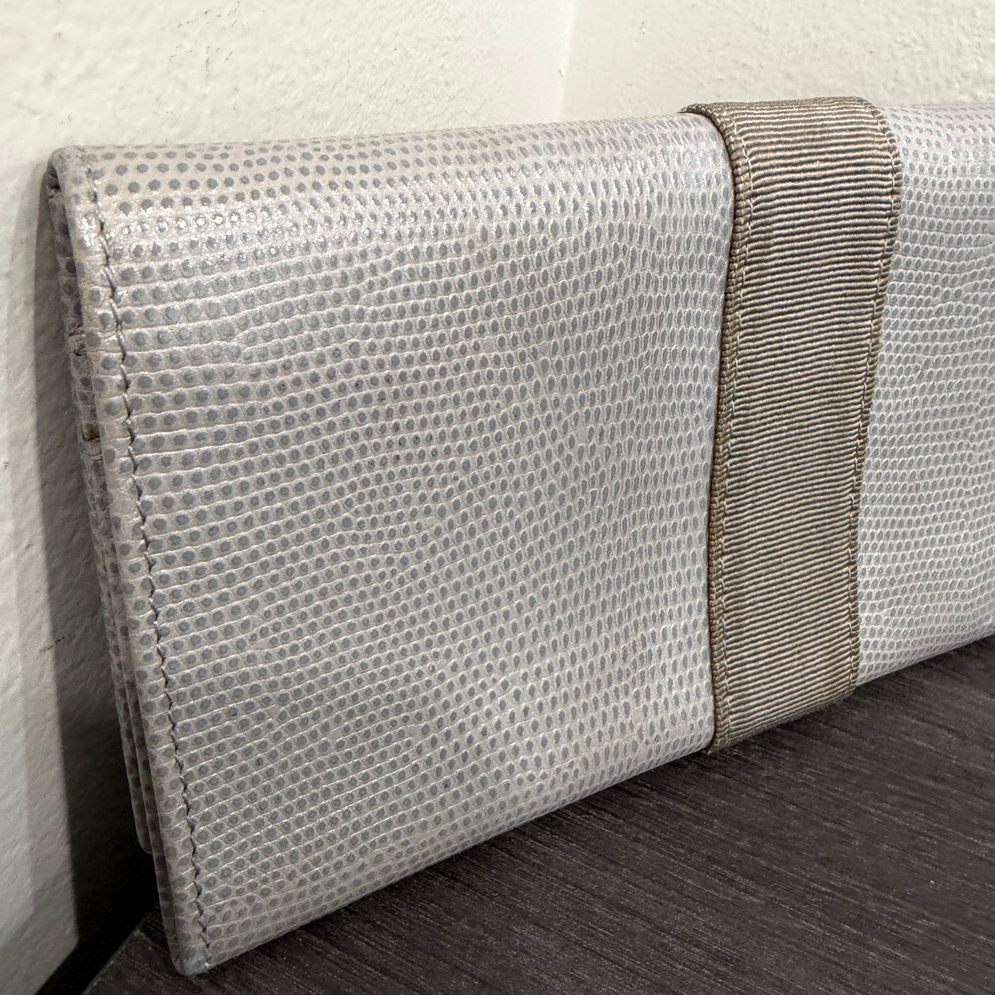#014 SALVATORE FERRAGAMO Grey Embossed Long Wallet