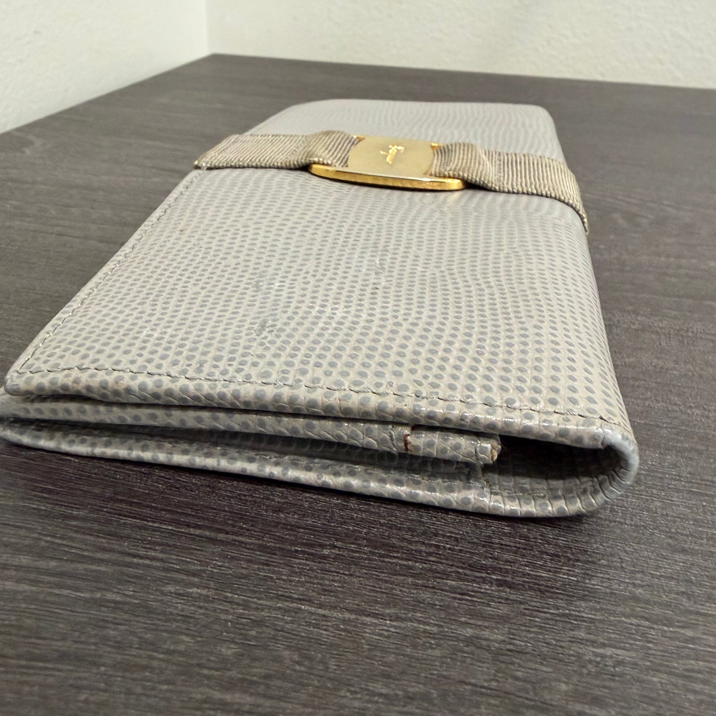 #014 SALVATORE FERRAGAMO Grey Embossed Long Wallet