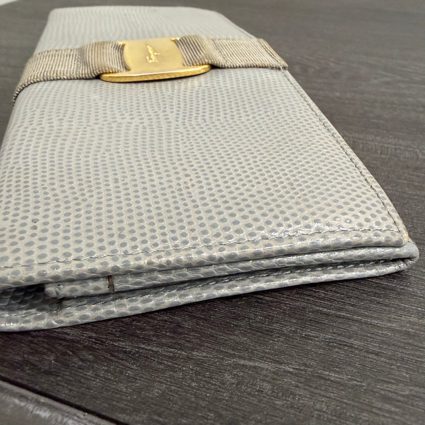 #014 SALVATORE FERRAGAMO Grey Embossed Long Wallet