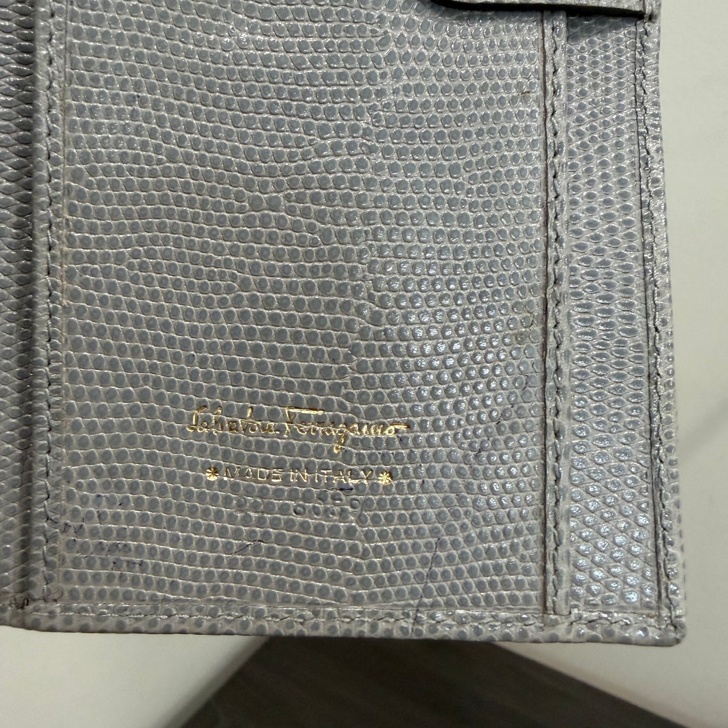 #014 SALVATORE FERRAGAMO Grey Embossed Long Wallet