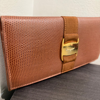 #015 SALVATORE FERRAGAMO Brown Embossed Long Wallet