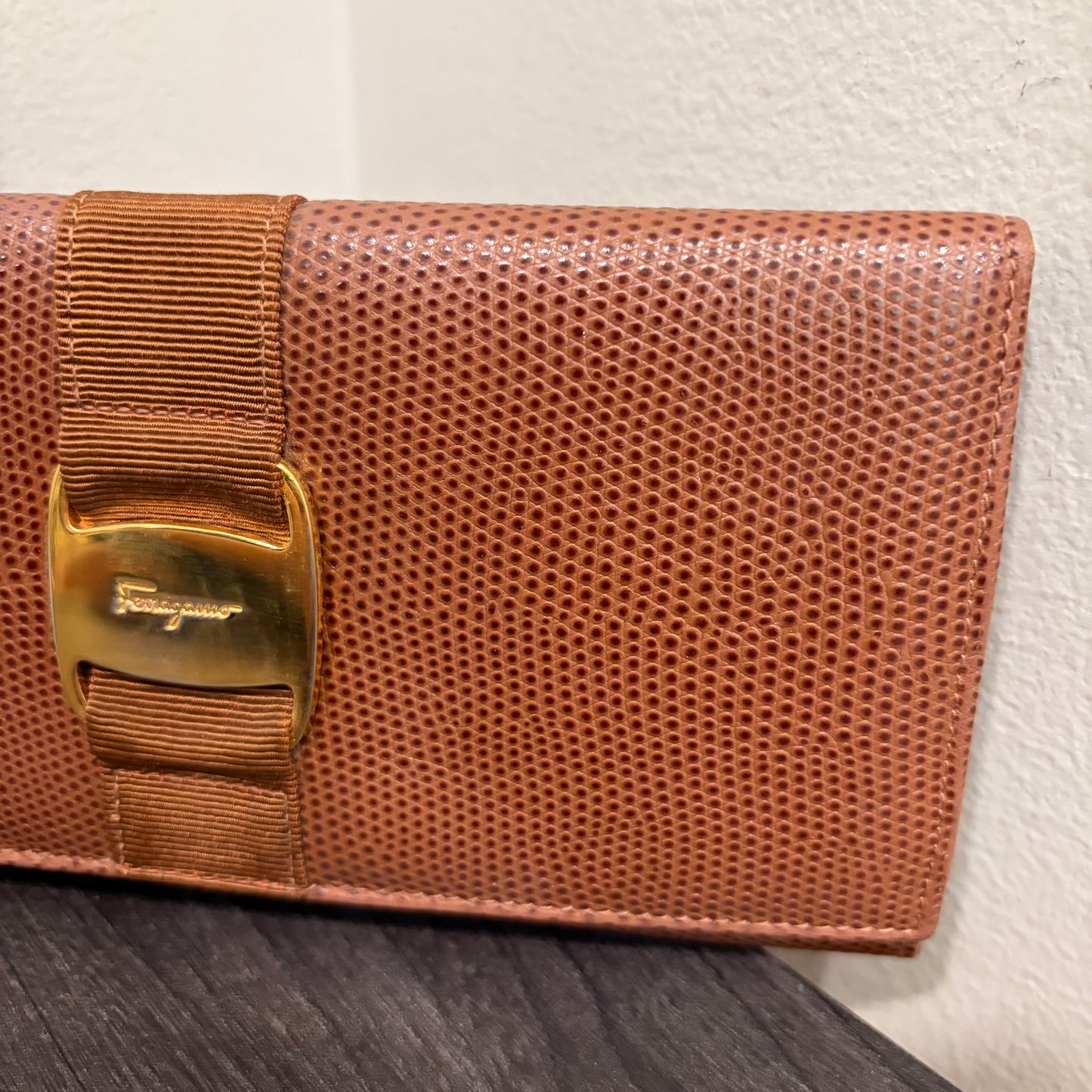 #015 SALVATORE FERRAGAMO Brown Embossed Long Wallet