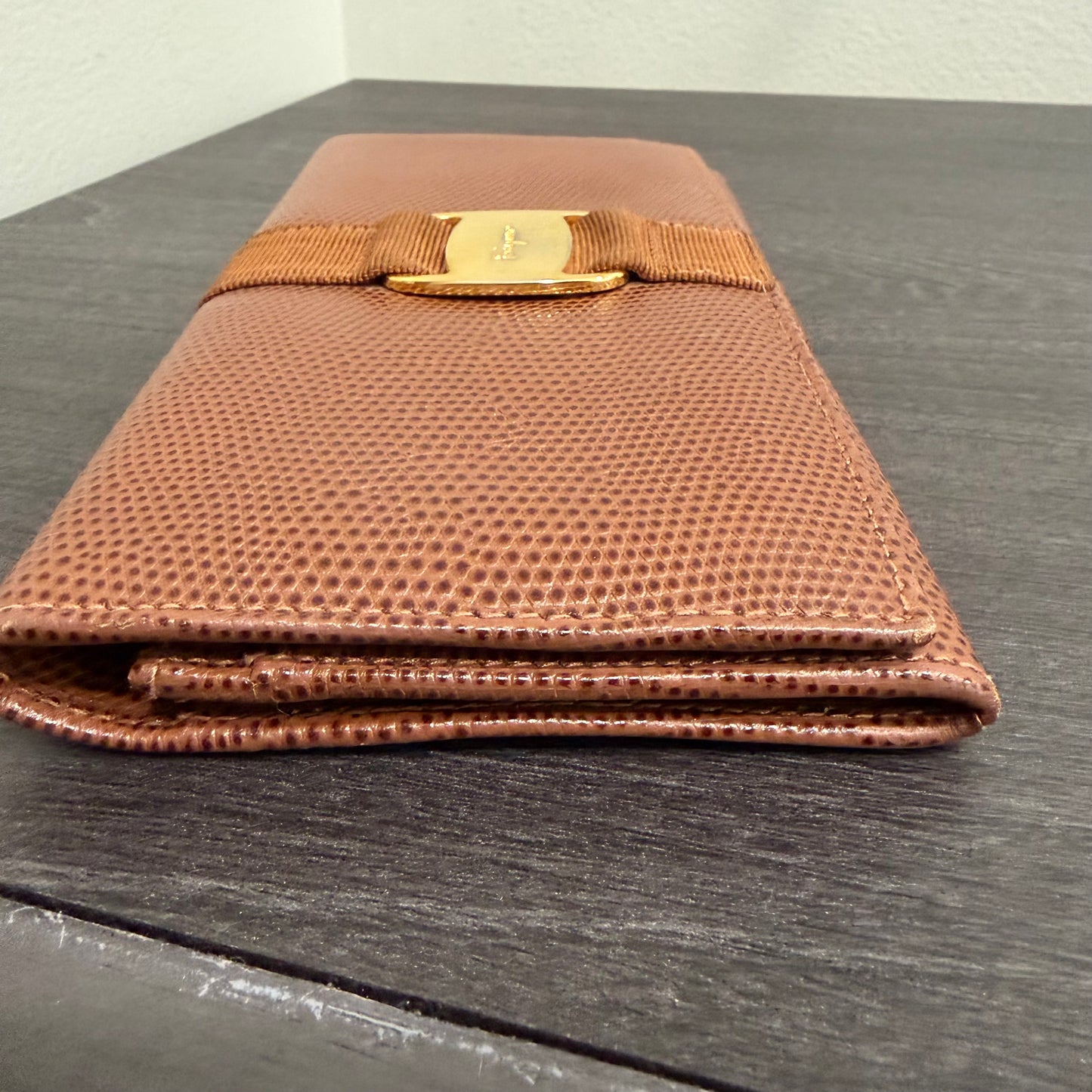 #015 SALVATORE FERRAGAMO Brown Embossed Long Wallet
