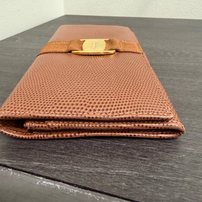 #015 SALVATORE FERRAGAMO Brown Embossed Long Wallet