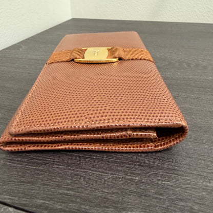 #015 SALVATORE FERRAGAMO Brown Embossed Long Wallet
