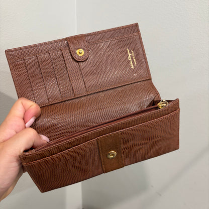 #015 SALVATORE FERRAGAMO Brown Embossed Long Wallet