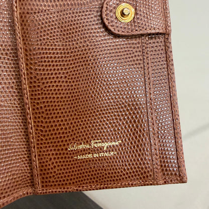 #015 SALVATORE FERRAGAMO Brown Embossed Long Wallet