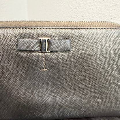 #016 SALVATORE FERRAGAMO Metallic Pewter Zip Wallet