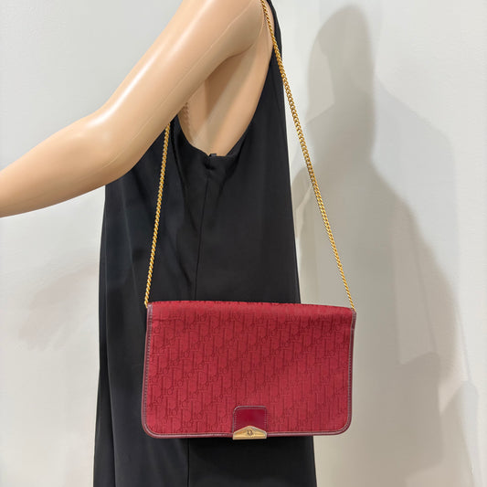 #022 CHRISTIAN DIOR Burgundy Oblique Trotter Shoulder Bag