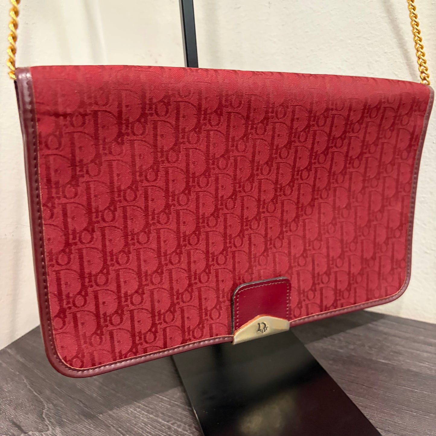 #022 CHRISTIAN DIOR Burgundy Oblique Trotter Shoulder Bag