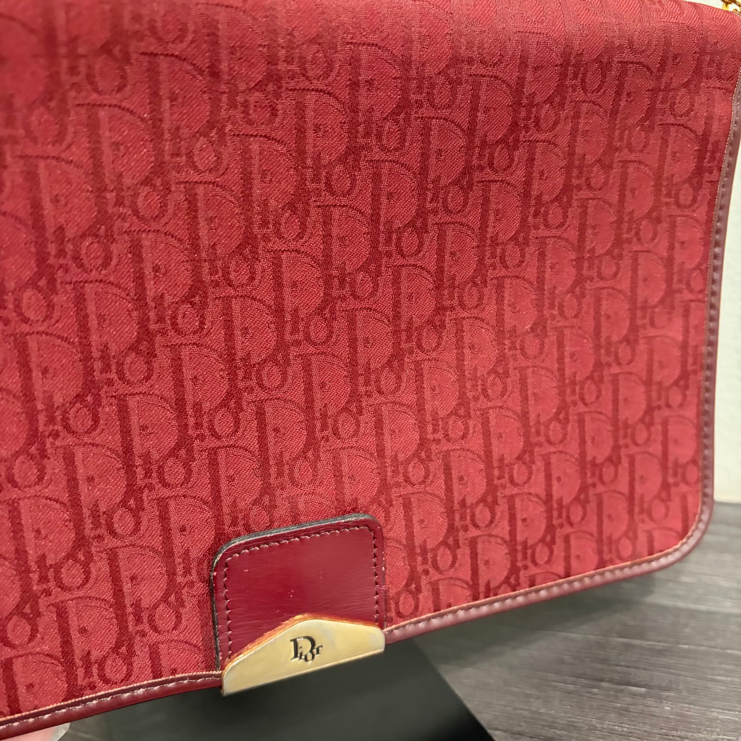#022 CHRISTIAN DIOR Burgundy Oblique Trotter Shoulder Bag