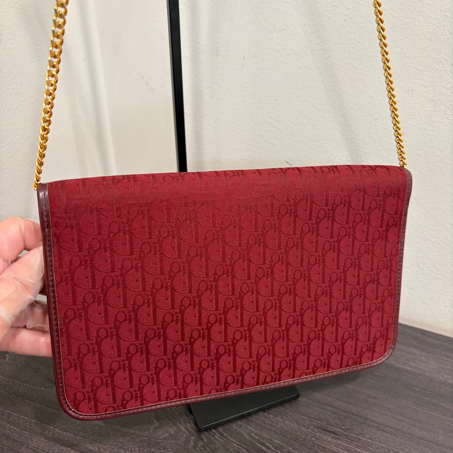 #022 CHRISTIAN DIOR Burgundy Oblique Trotter Shoulder Bag