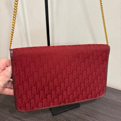 #022 CHRISTIAN DIOR Burgundy Oblique Trotter Shoulder Bag