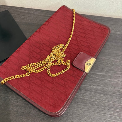 #022 CHRISTIAN DIOR Burgundy Oblique Trotter Shoulder Bag