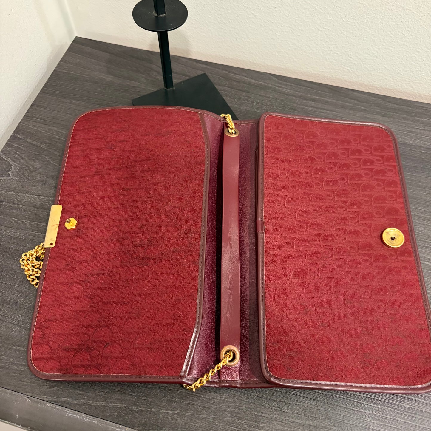 #022 CHRISTIAN DIOR Burgundy Oblique Trotter Shoulder Bag