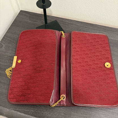 #022 CHRISTIAN DIOR Burgundy Oblique Trotter Shoulder Bag