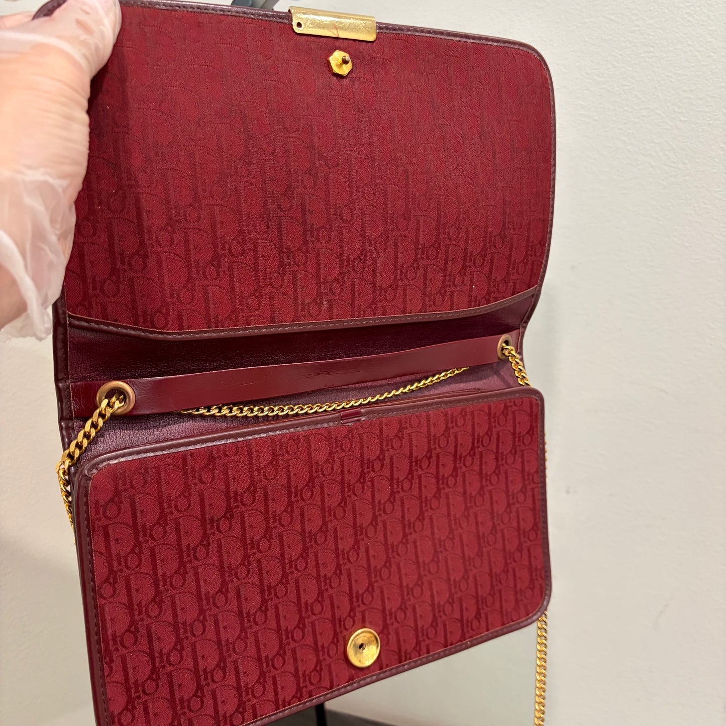 #022 CHRISTIAN DIOR Burgundy Oblique Trotter Shoulder Bag