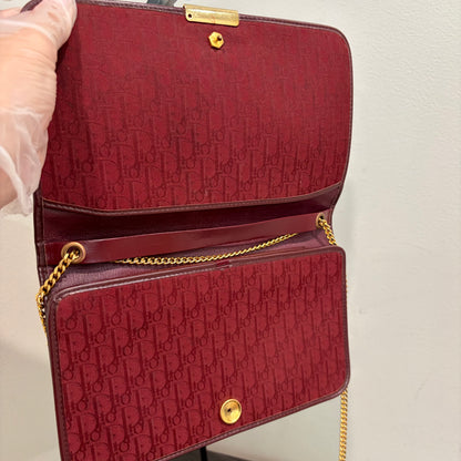 #022 CHRISTIAN DIOR Burgundy Oblique Trotter Shoulder Bag