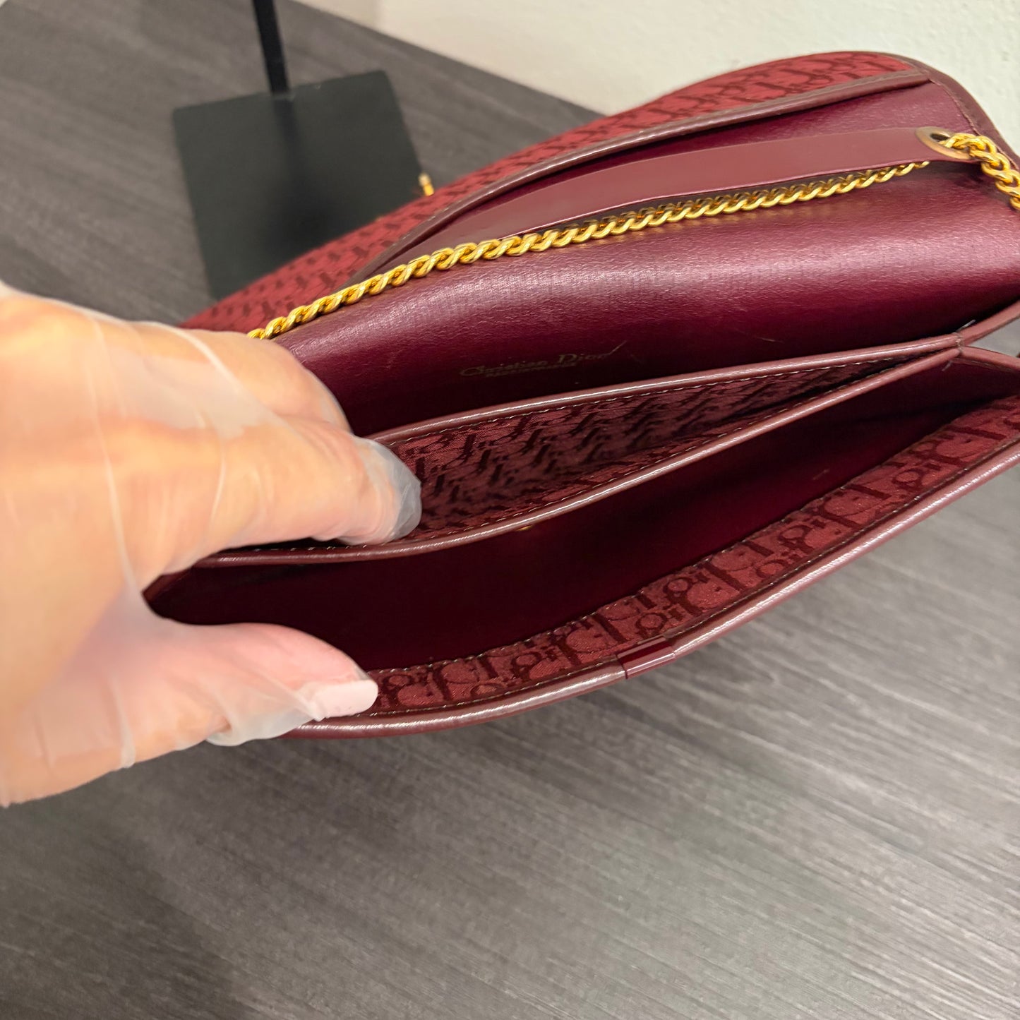 #022 CHRISTIAN DIOR Burgundy Oblique Trotter Shoulder Bag