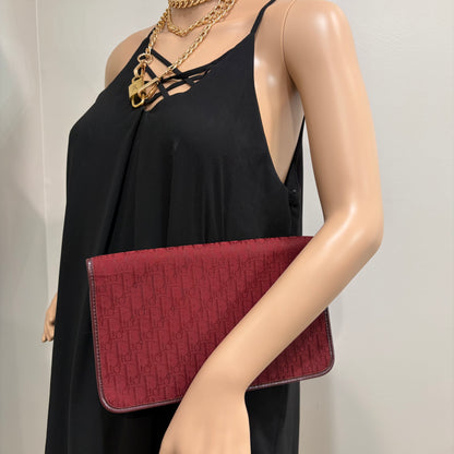 #022 CHRISTIAN DIOR Burgundy Oblique Trotter Shoulder Bag