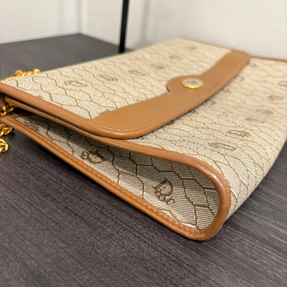 #023 CHRISTIAN DIOR Beige Honeycomb Shoulder Bag