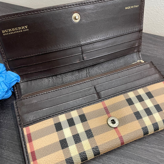 BURBERRY Coated Canvas Brown Leather Wallet