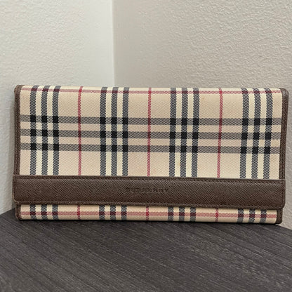 BURBERRY Canvas Brown Leather Wallet with Kiss Clasp