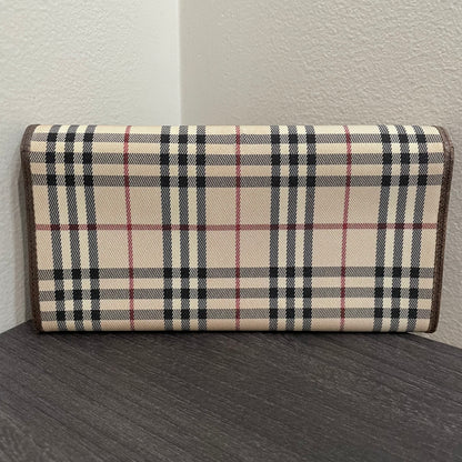 BURBERRY Canvas Brown Leather Wallet with Kiss Clasp