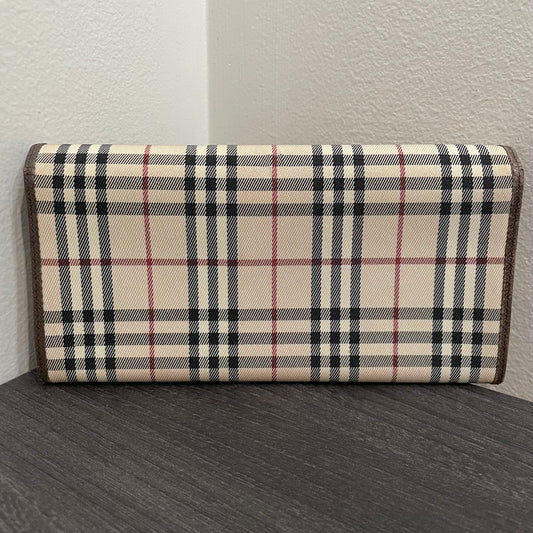 BURBERRY Canvas Brown Leather Wallet with Kiss Clasp