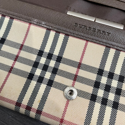 BURBERRY Canvas Brown Leather Wallet with Kiss Clasp
