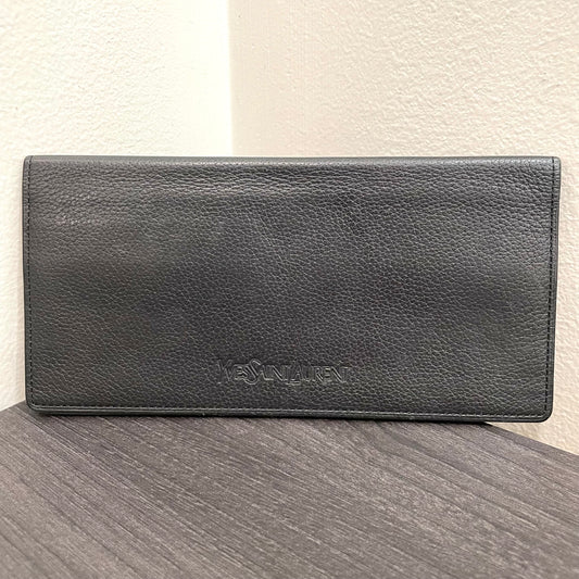 YVES SAINT LAURENT YSL Black Leather Checkbook Holder