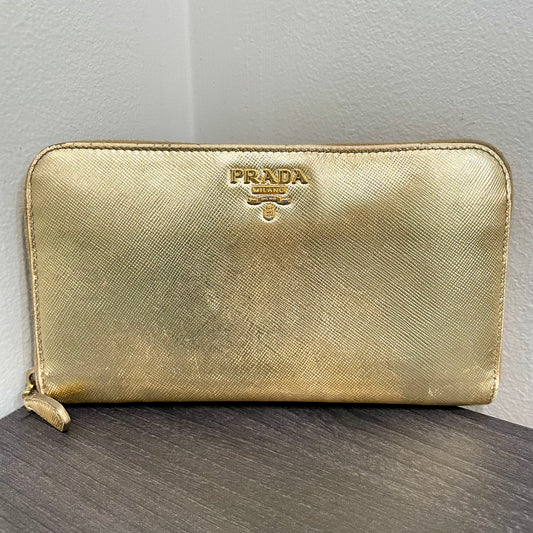 PRADA Gold Leather Zippy Wallet