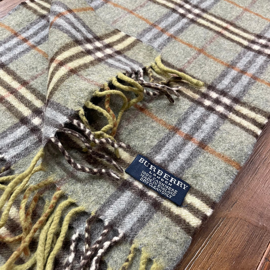 BURBERRY Sage Green 100% Cashmere Scarf Stole