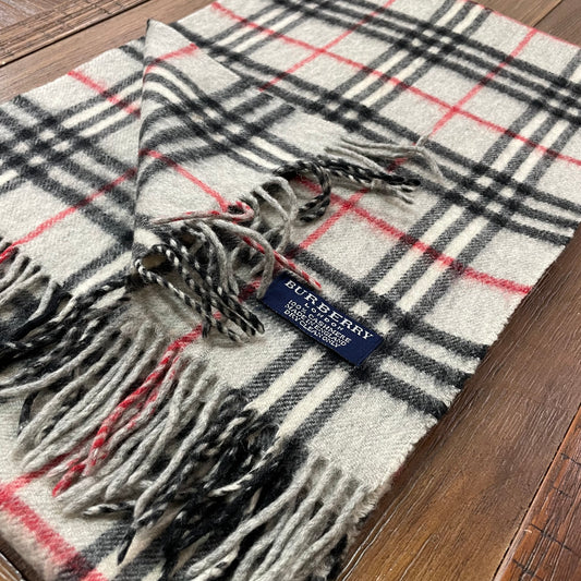 BURBERRY Light Gray 100% Cashmere Scarf Stole