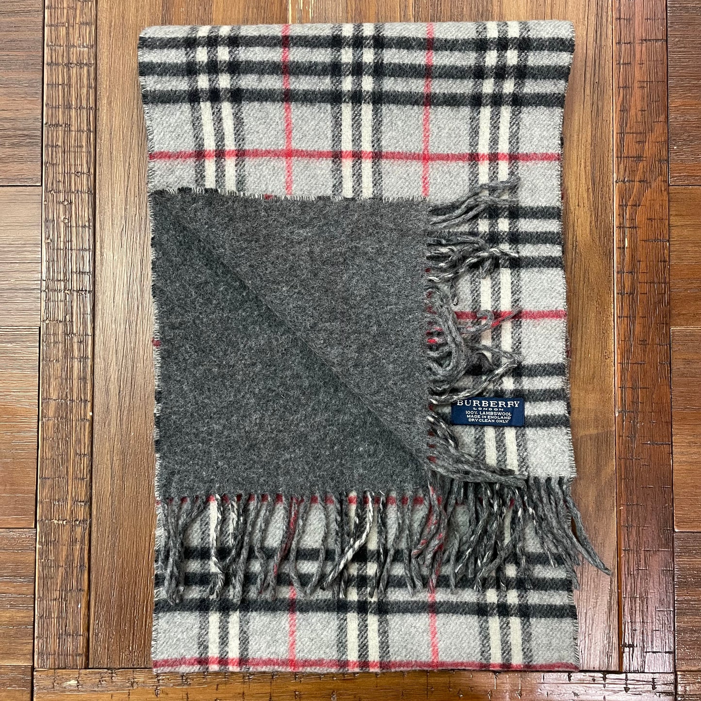 BURBERRY Gray 100% Lambswool Double-ply Scarf Stole