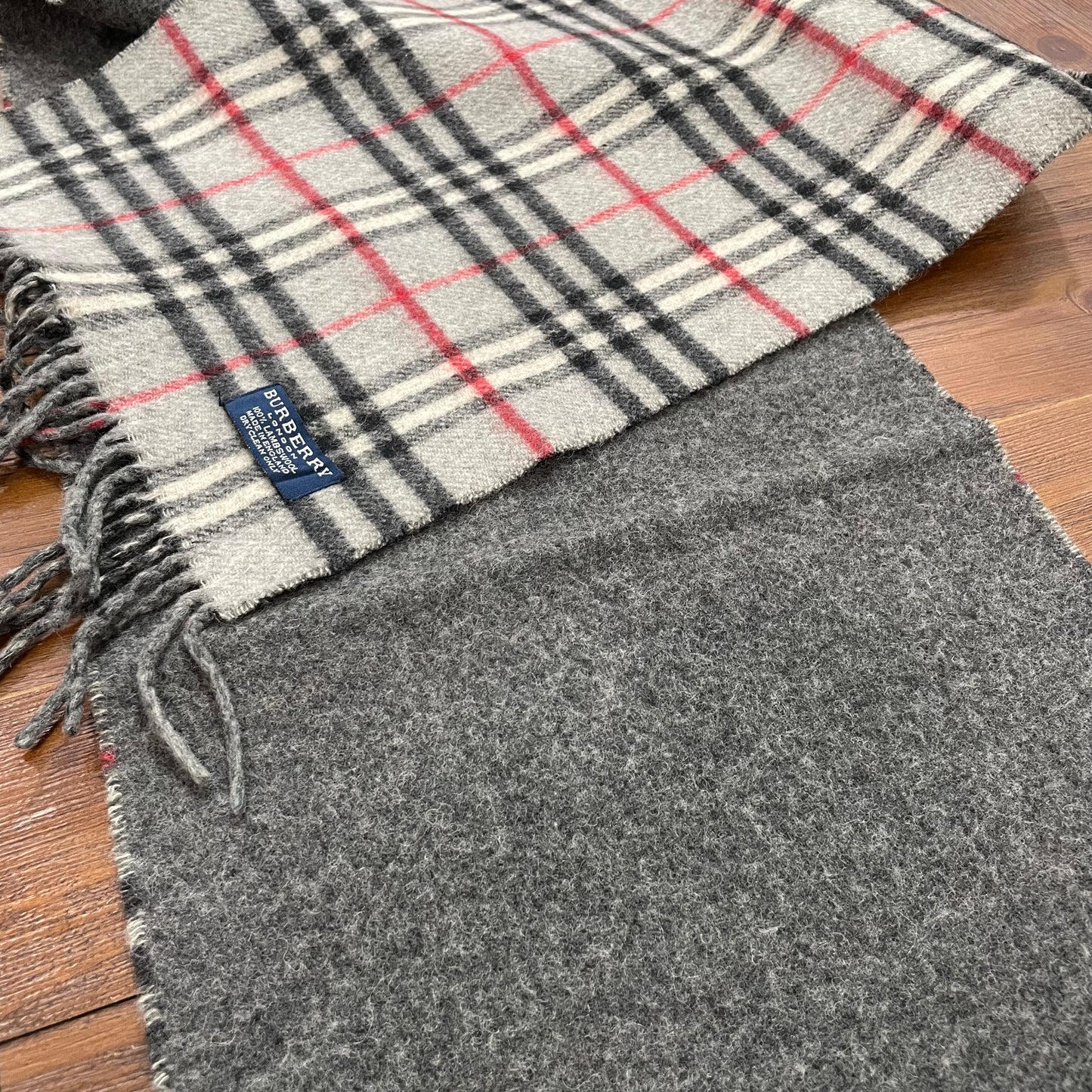 BURBERRY Gray 100% Lambswool Double-ply Scarf Stole