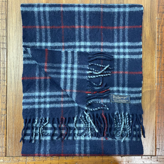 Vintage BURBERRYS Blue 100% Lambswool Scarf Stole