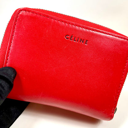 CELINE Red Leather Compact Zippy Wallet