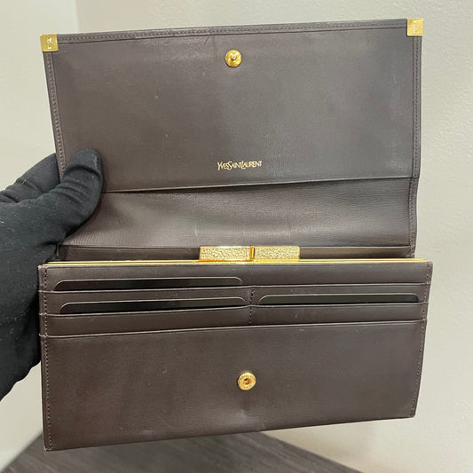 #152 YVES SAINT LAURENT Brown Leather Long Wallet