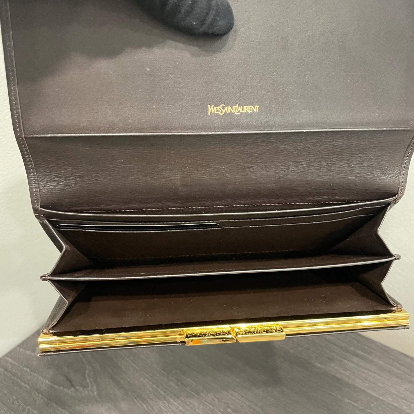 #152 YVES SAINT LAURENT Brown Leather Long Wallet
