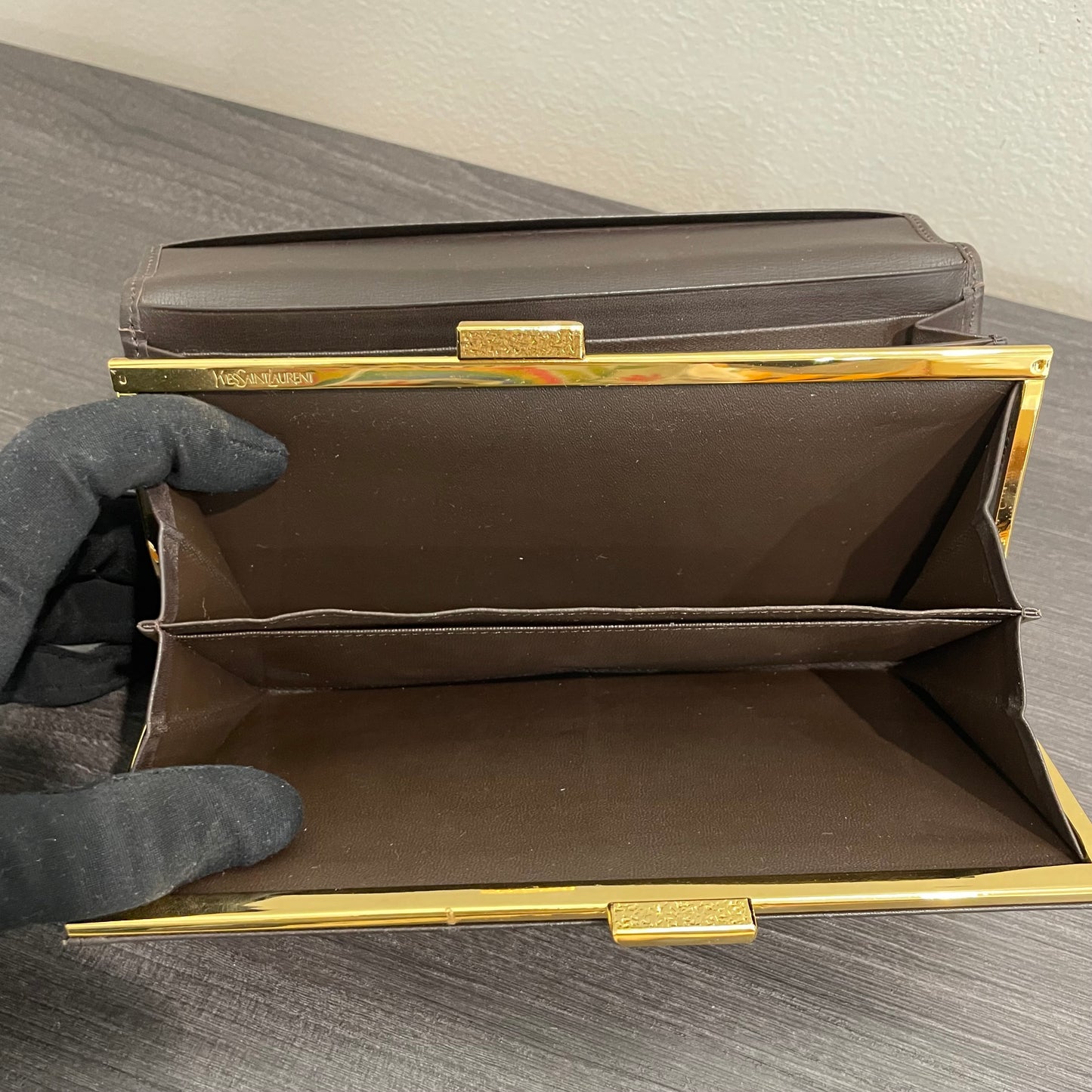 #152 YVES SAINT LAURENT Brown Leather Long Wallet