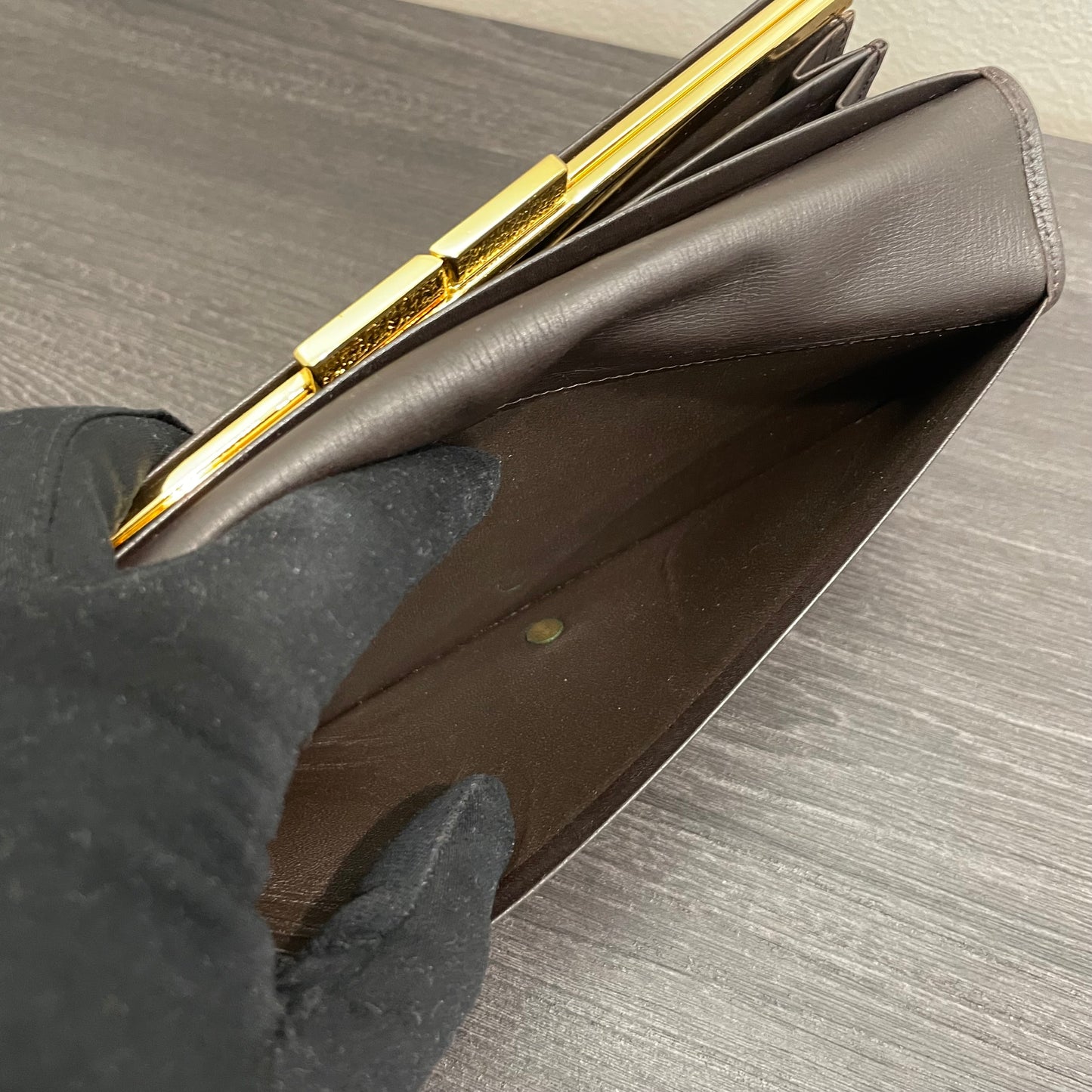 #152 YVES SAINT LAURENT Brown Leather Long Wallet